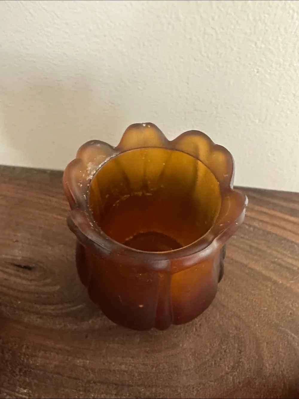Vintage Faroy Amber Glass Tulip Votive Candle Holdets - Set of 3